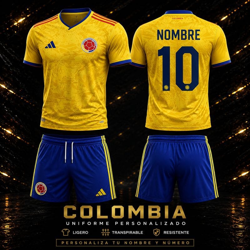 Uniforme Colombia Local 2024 | Personalizado con Nombre y Número | Paquete para Equipo